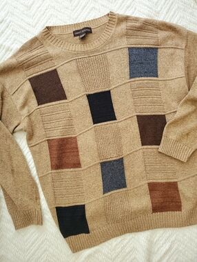 Vintage Men's 100% Cotton Checkered Knit Sweater